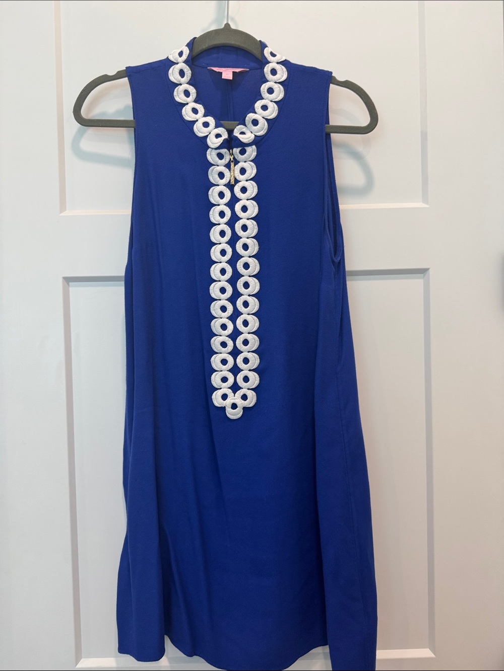 Lilly Pulitzer Royal Blue Sleeveless Shift Dress with White Loop Trim